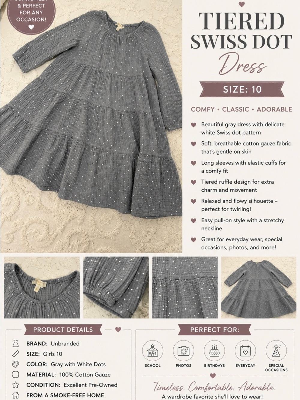Chelsea & Violet Gray Tiered Swiss Dot Dress